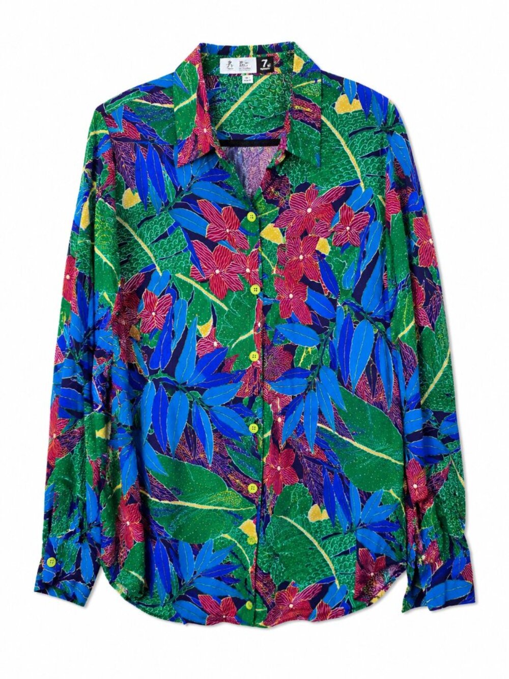Vintage Club Z Tropical Print Button-Down Blouse, Size 3XL